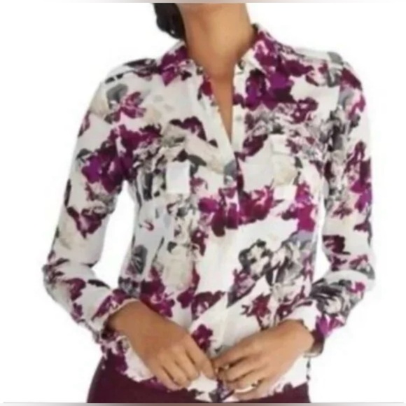 White House Black Market Tops - White House Black Market Long Sleeve Silk Floral Blouse size XS